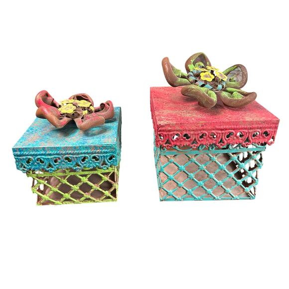 Hobby Lobby- Shabby Chic- Colorful Nesting Box Set with Lids- Rustic Flower Lid - Picture 6 of 6